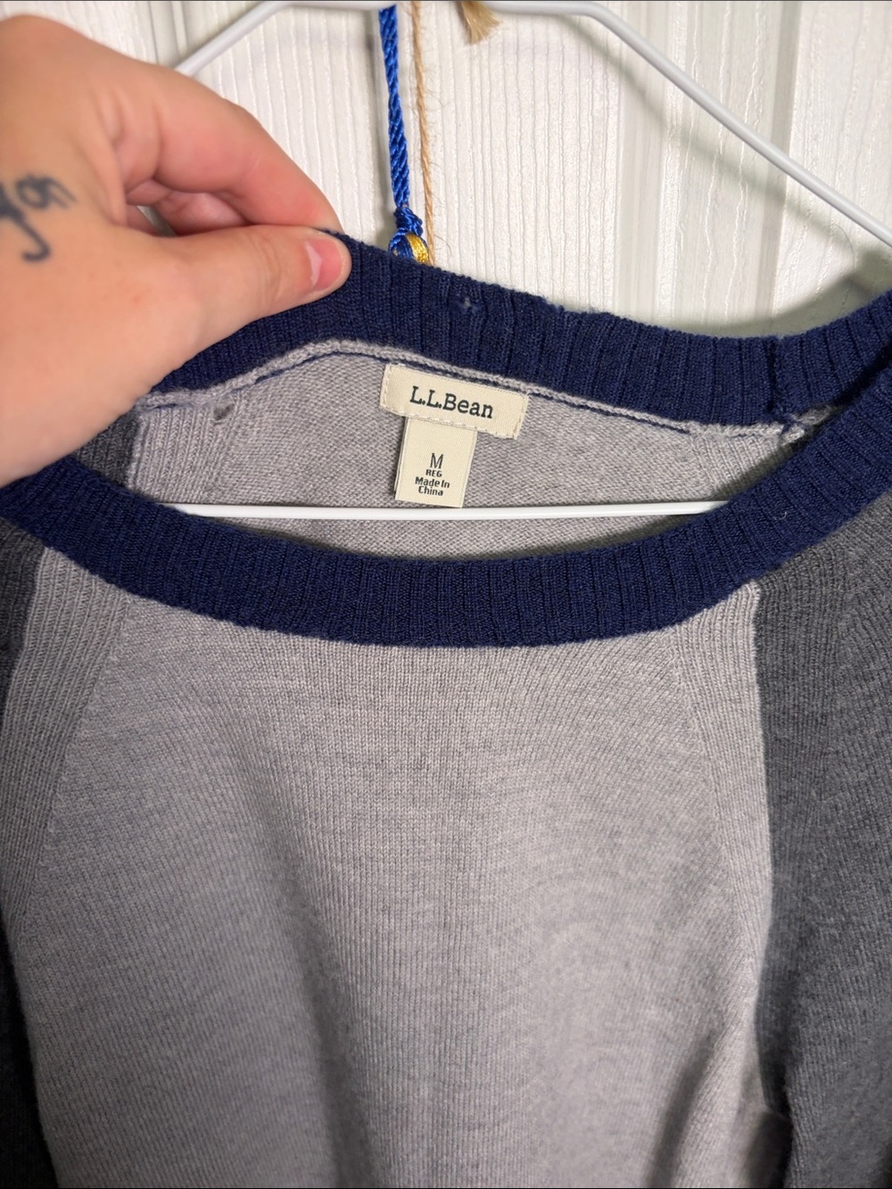 L.L. Bean Gray and Navy Raglan Knit Sweater